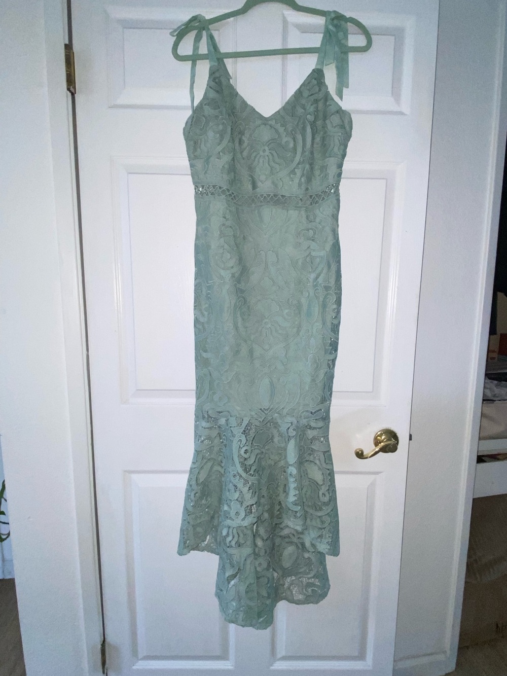Won Your Heart Sage Green Lace Tie-Strap High-Low Midi Dress Size X Large - Picture 3 of 10